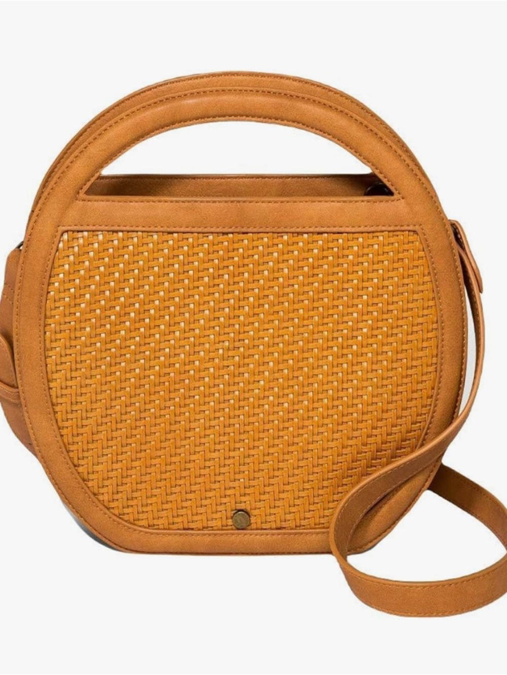 UNIVERSAL THREAD Woven Circle cut out Crossbody clutch Bag Cognac faux Leather